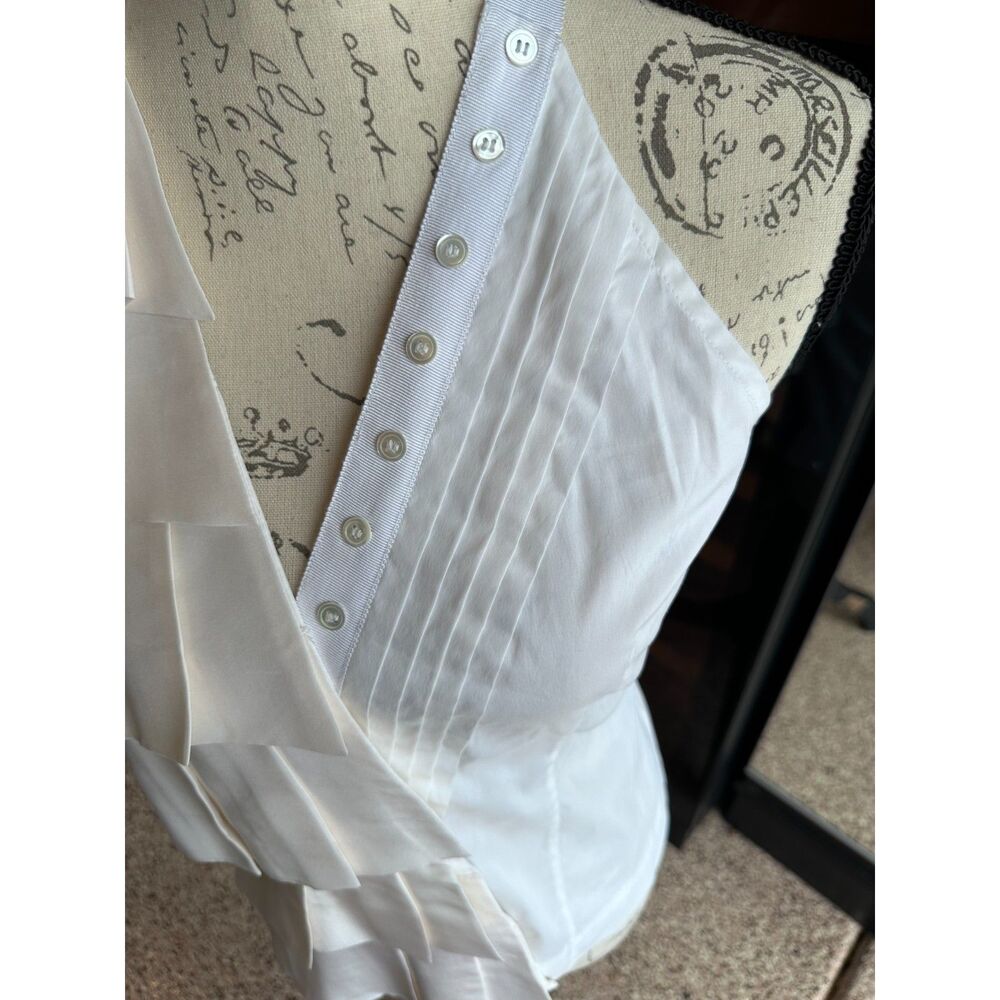 Vintage BCBGMAXAZRIA Asymmetric Ruffle Pintuck Halter Top Off White Cream L
